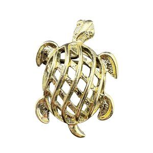Gold-Tone Gerrys Turtle Brooch Pin‎ With Openwork Shell Design Vintage Jewelry